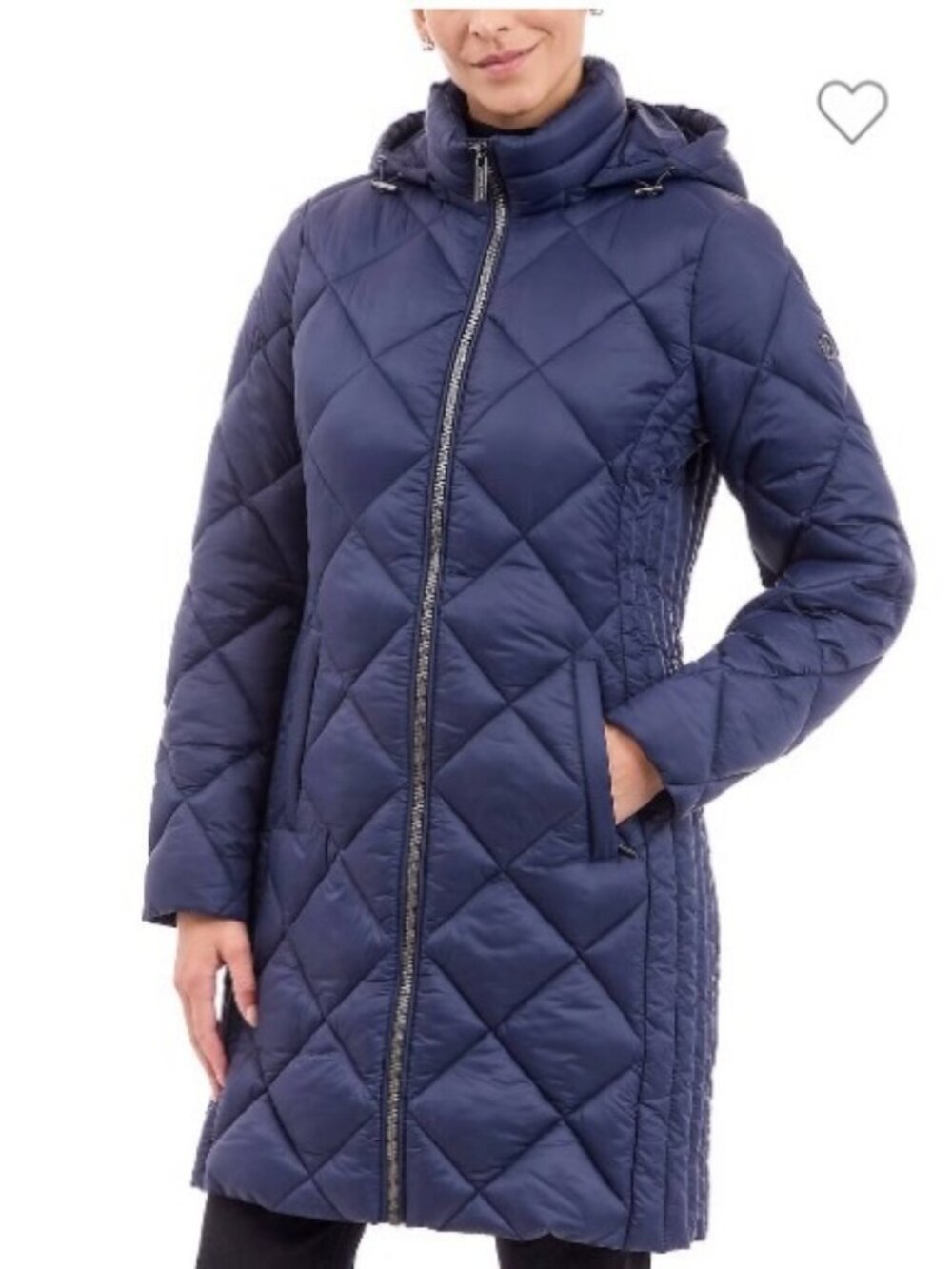 Michael Kors Navy Blue quilted Puffer Packable Down filled Trench jacket, sz S
